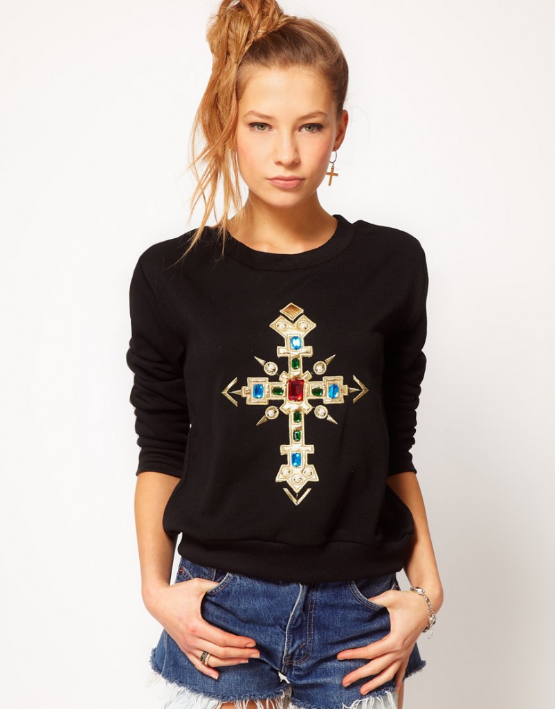 Hearts and Bows jewelled crucifix jumper