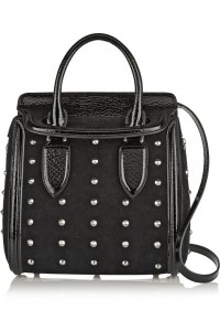 ALEXANDER MCQUEEN The Heroine small studded suede and patent-leather shoulder bag